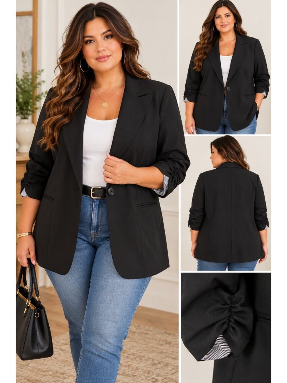 Torrid Blazer Women’s 4X Black Ruched Sleeve One Button Plus Size Career